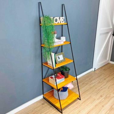 Imagem de Estante Escada Torre de Ferro e Madeira Industrial Slim 5 Prateleiras 