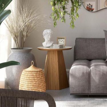 Imagem de Mesa Lateral Redonda 50x55cm MDF Freijó Off White - Móveis Dalla Costa