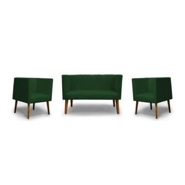 Imagem de Kit Namoradeira + 2 Poltronas Decorativas Barcelona Suede Verde - Casa