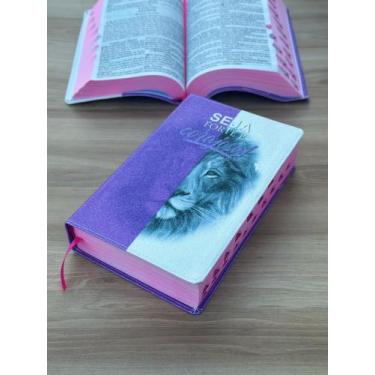 Imagem de Bíblia ARC Glitter 100% leão Faces Lilás - Com índice digital e harpa 