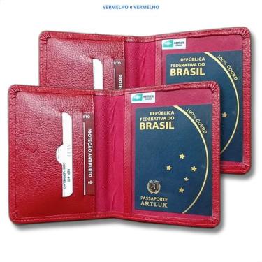 Imagem de Kit Porta Passaportes Couro Legitimo Premium 2 Unidades - ARTLUX, Verm