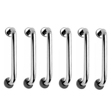 Imagem de Alça de Apoio Barra 40cm Kit 5 Unidades Inox Cadeirante Acessibilidade Deficiente Banheiro Idoso Segurança Corrimao Suporte Parede Resistente