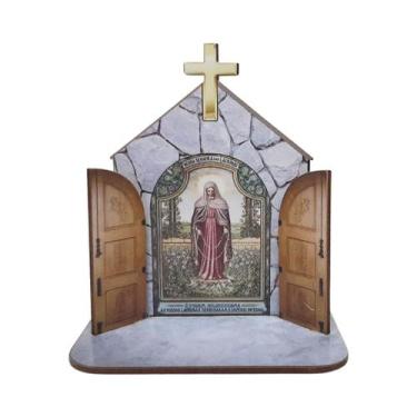 Imagem de Mini Capela Oratório Display Enfeite de Mesa Nossa Senhora das Lagrima