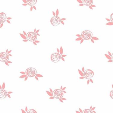 Imagem de Papel de Parede Vinílico Autoadesivo Lavável Floral Rosas Fundo Branco