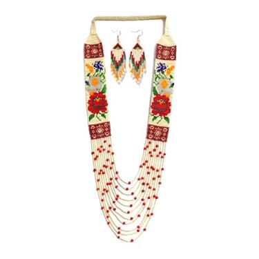 Imagem de Colar de contas em camadas estilo nativo americano – Colar de contas ucraniano, colar de contas de sementes artesanais, colar tribal étnico com contas La-8, Free size, Vidro, Sem Pedra Preciosa