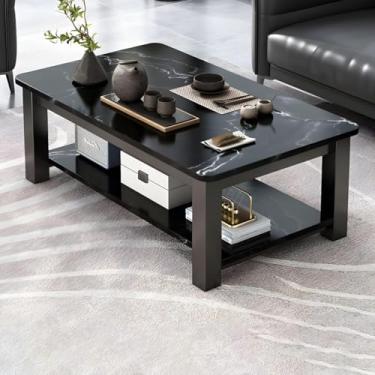 Imagem de Mesa de café retangular de vidro com 4 pernas com prateleira de armazenamento, mesa de café, sala de estar, mesa de chá, mesa de escritório, apartamento, mesa de vidro temperado, branca com tampo de