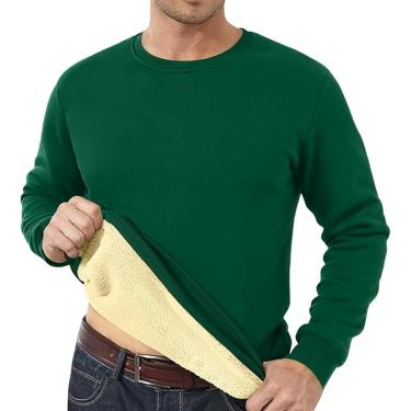 Imagem de Pulôver masculino forrado de lã com gola redonda, tops forrados de sherpa quente, pulôver térmico grosso de lã básica de inverno, verde, 3XL