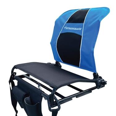 Imagem de STRONGBACK Assento de estádio portátil para arquibancadas com reclinável ajustável e suporte de encosto com capa removível do encosto da equipe - preto com azul
