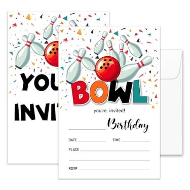 Imagem de Convites de aniversário, convites de festa de aniversário, convites de boliche para crianças, convites de aniversário para meninas, convites de aniversário para meninos, preencher em branco (20 peças