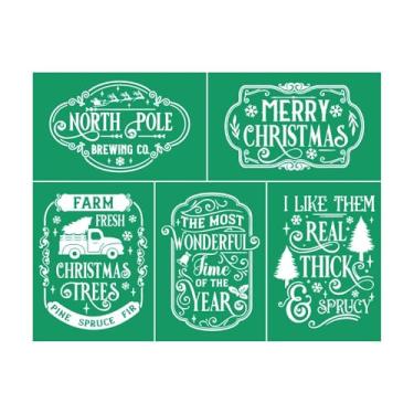 Imagem de Merry Christmas, estêncil autoadesivo de serigrafia, polo norte, estêncil para artesanato, árvore de Natal, giz, estêncil, estêncil reutilizável para pintura em madeira, camiseta, tecido, placa de