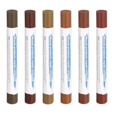Imagem de HARFINGTON Bastões de enchimento de madeira, 6 cores, cera de madeira, retoque de móveis, giz de cera para reparo de móveis, marrom, vermelho, begônia, carvalho vermelho, azul-petróleo claro, bordo