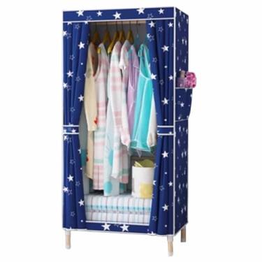 Imagem de Guarda-roupa Armário de guarda-roupa resistente dobrável grosso madeira maciça montado oxford pano único tecido dormitório aluguel pano guarda-roupa armário