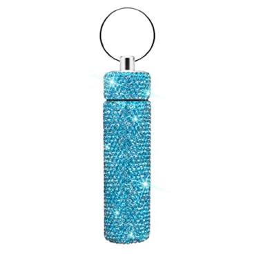 Imagem de CHIMUYU Estojo de agulha de costura portátil de costura com strass brilhante porta-agulhas bordadas caixa de bolso com chaveiro para agulhas de loja, palito de dente, pílula, miçangas (azul)