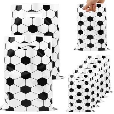Imagem de Sacos de presente de futebol, 30 peças de plástico para guloseimas de futebol, guloseimas de doces, sacolas de presente de futebol, decoração de lembrancinhas de festa de futebol para crianças,