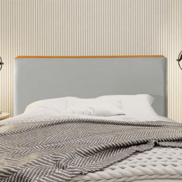 Imagem de Cabeceira Cama Box Queen 1,60m Estofada Detalhe em Madeira Java Veludo