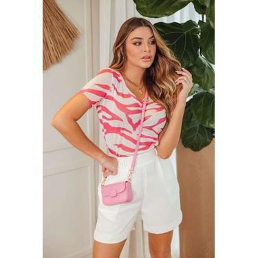 Imagem de Blusa Camisa Feminina Gola V Manga Curta Tule Segunda pele - CYNDRA, R
