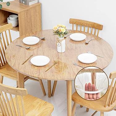 Imagem de TWUTGAYW Capa de mesa elástica de PVC de 114 a 139 cm, toalha de mesa redonda de plástico transparente à prova d'água, protetor de toalha de mesa de vinil para mesa redonda, durável, reutilizável,