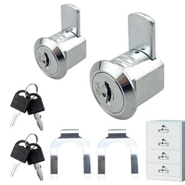 Imagem de 2 peças de fechadura de armário com chave, fechadura universal prata para caixa de ferramentas, kit de chave de bloqueio de armário de arquivo, trava de substituição de caixa de armazenamento