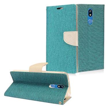 Imagem de Z-GEN - Compatível com LG K40, Harmony 3, Xpression Plus 2 (2019) LM-X420, LG Solo LTE L423DL - Capa de telefone tipo carteira flip de tecido jeans - CT5 cinza/azul marinho