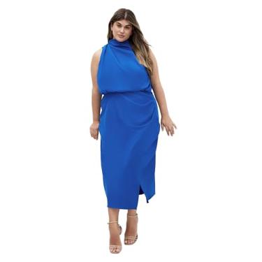Imagem de City Chic Vestido feminino plus size - midi frente única live-luz, Cerúlea, 52