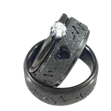 Imagem de Par Alianças Namoro Compromisso Preta Diamantada + Solitário