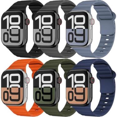 Imagem de Pacote com 6 pulseiras esportivas para Apple Watch Ultra/2 de 49 mm, 46 mm, 45 mm, 44 mm, 42 mm, 41 mm, 40 mm, 38 mm, unissex, pulseira de silicone macio à prova d'água para Apple Watch séries 10, 9,