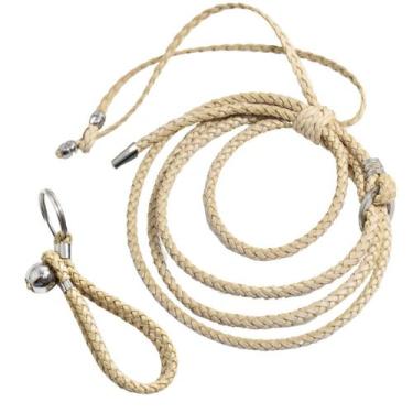 Imagem de Kit Laço Argola e Liso  Trançado Retrovisor + Chaveiro Couro Cru - GRA