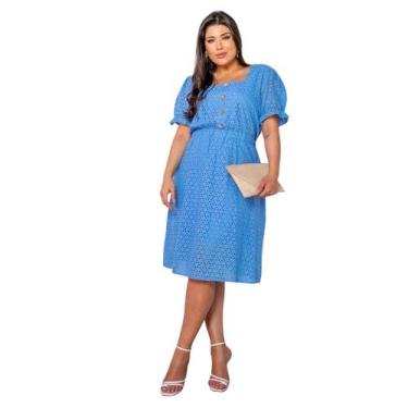 Imagem de Vestido Em Laise Midi Pls Size Com Botões E Decote Quadrado Com Cinto 