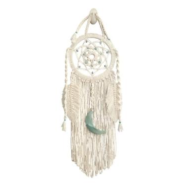 Imagem de Filtro dos Sonhos em Macramê, Artesanal com Lua em pedra e Cristais, Decoração Boho (verde)