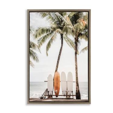 Imagem de Stupell Industries Hawaii Surfboards View Brown Floater Framed Canvas Wall Art Design por Sisi and Seb, 17 x 25