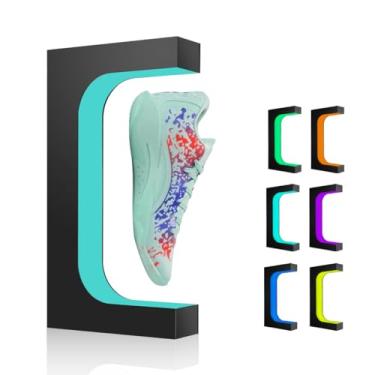 Imagem de Suporte de exibição de sapato levitante, suporte de sapato de tênis flutuante magnético preto, prateleira de sapato giratória de elevação com luz LED de 16 cores para exibição de publicidade em vitrine, decoração de casa