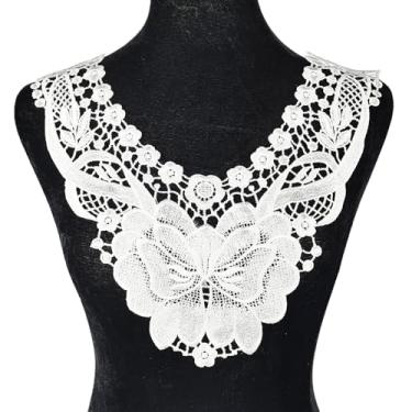 Imagem de Carytalee 2 peças de apliques de renda branca com apliques de flores costurados no acabamento do bordado para costura, artesanato, roupas, vestido de casamento, decoração, 35 x 39 cm