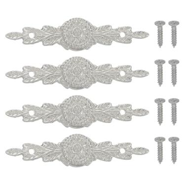 Imagem de PATIKIL Puxador de flor europeu 2,91 x 0,63, 4 peças de alças de gaveta com parafusos para armário caixa de madeira guarda-roupa armário cômoda móveis ferragens, tom prata