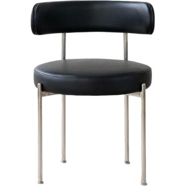 Imagem de Cadeira de jantar moderna de meados do século, encosto curvo, couro falso marrom, conforto ergonômico, preto