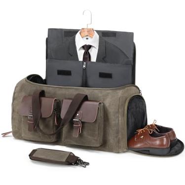 Imagem de Bolsas de lona para viagem, bolsa de terno conversível para homens e mulheres, mala de viagem de negócios 2 em 1 com compartimento para sapatos, Cinza vintage, L, Bolsa de roupa de negócios