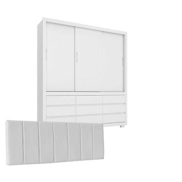 Imagem de Quarto de Casal Guarda Roupa Detroit com Cabeceira Helena 140 cm Branco – Demóbile