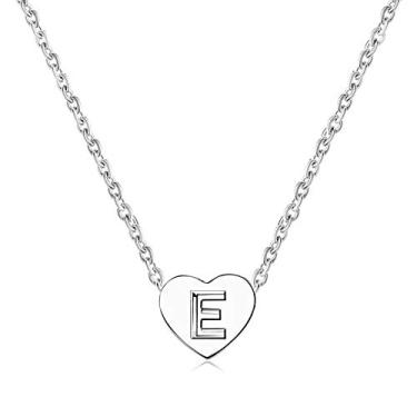 Imagem de BlingNuts Colar de coração com inicial de aço inoxidável, minúsculas letras delicadas, colares gargantilha de coração para mulheres, F, Aço inoxidável, Sem Pedra Preciosa