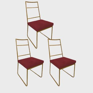 Imagem de Kit 03 Cadeiras Sala de Jantar Escritório Office Stark Industrial Ferro Dourado Suede Vermelho - Ahz Móveis