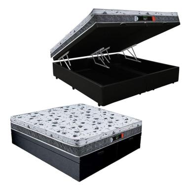 Imagem de Conjunto Box Bipartido Baú Queen Preto 66x158x198 + Colchão