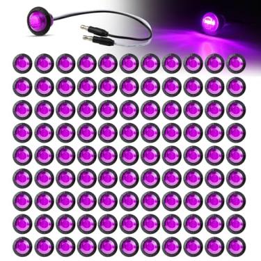 Imagem de Ledvillage 100 peças de luzes laterais redondas de 3/4 polegadas com botões roxos, 3 LEDs com plugues de conector para trailer, caminhão, SUV, ATV, RV, ônibus, lâmpadas de sinalização de liberação 12V