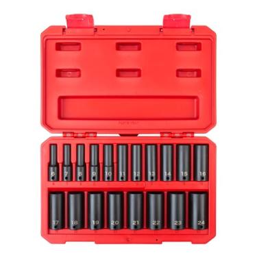 Imagem de TEKTON Conjunto de soquetes de impacto de 6 pontos com tração profunda de 3/8 polegadas, 19 peças (6-24 mm) - Caixa | SID91303
