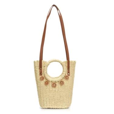 Imagem de QTKJ Sacola feminina, bolsa de praia, bolsa de ombro de palha, bolsas adequadas para viagens de férias diárias (estilo 11), Bege, One Size