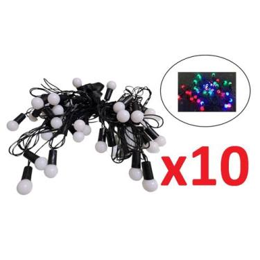 Imagem de Kit 10 Cordão Pisca Pisca C/40 Bolinhas Led Colorido 127V 4M - Lynx Pr