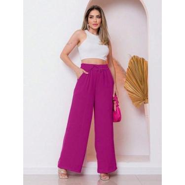 Imagem de A-Lows A&L Calça Feminina Wide Leg Flare Social Cintura Elástico Alfai