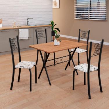 Imagem de Conjunto de Mesa Tubular 062 100x60cm Tampo em Mdf com 4 Cadeiras Sara Arabesco / Preto TXT