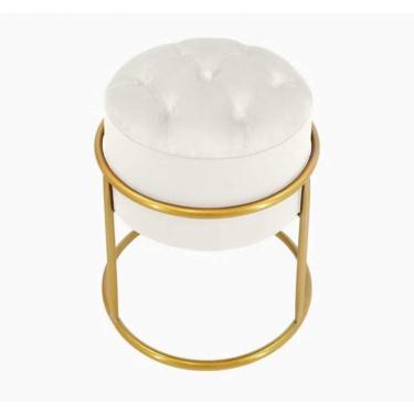 Imagem de Puff Banqueta Estofado Decorativo Base De Ferro Capitonê Suede Branco Do Lar Móveis E Decoração