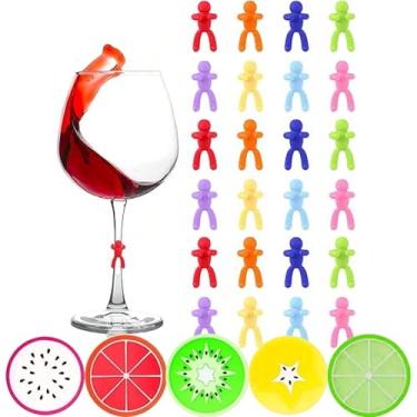 Imagem de Soohogia Conjunto de 29 peças de pingentes de taça de vinho de silicone, marcadores de bebida para decoração de festa de degustação de vinho, casamentos, diversão de verão (figura)