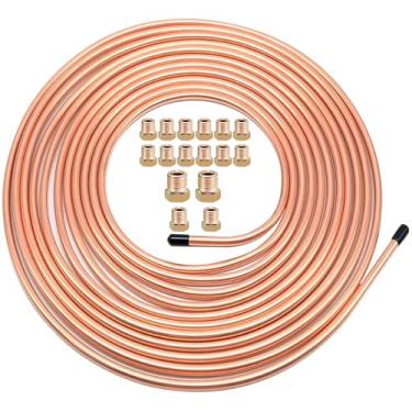 Imagem de Kit de tubulação de linha de freio de 1/10.2 cm, 7,6 m, tubo de linha flexível revestido de cobre para freios hidráulicos, sistema de transmissão de combustível (com 16 conexões flare invertidas)