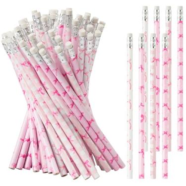 Imagem de Xqumoi 60 lápis de laço rosa coquete com borracha – Lápis HB #2, recompensas de estudantes de volta às aulas, material de escritório escolar, enchimentos de sacolas de brindes, lembrancinhas de festa
