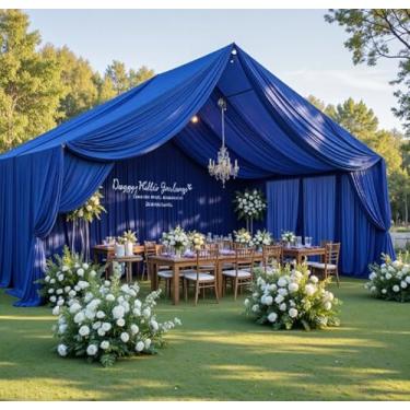 Imagem de Cortina de teto azul royal de 15,2 m x 12,2 m para festas de casamento – 10 painéis sem rugas para barraca longa de 10 metros para casamento, aniversário e festas temáticas, altura de 12 m com bolso